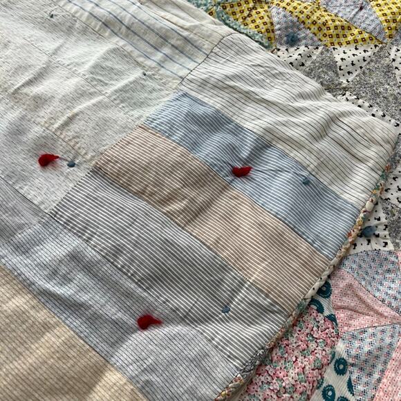 Handmade Nap Quilt Bed Cover Diamond Floral Patchwork Reversible 57" x 72" - Picture 3 of 16